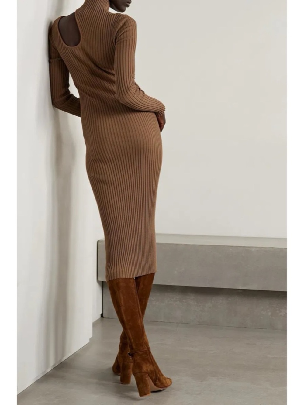 ANINE BING Victoria Brown Camel Knit Cutout Midi Dress XS - Picture 8 of 10